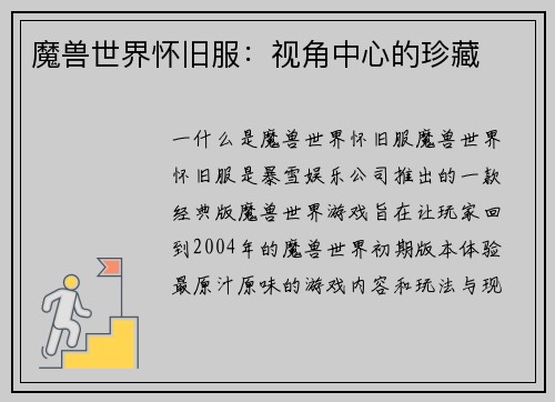 魔兽世界怀旧服：视角中心的珍藏
